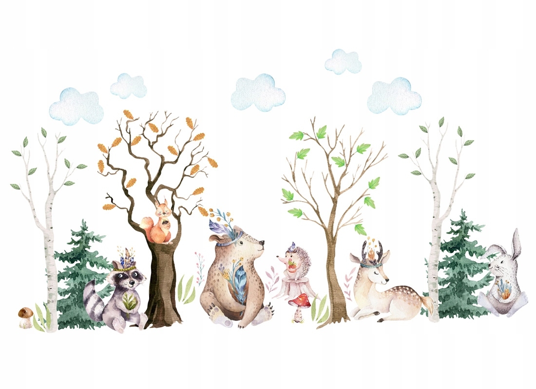 Wandtattoo - Waldbäume und Tiere