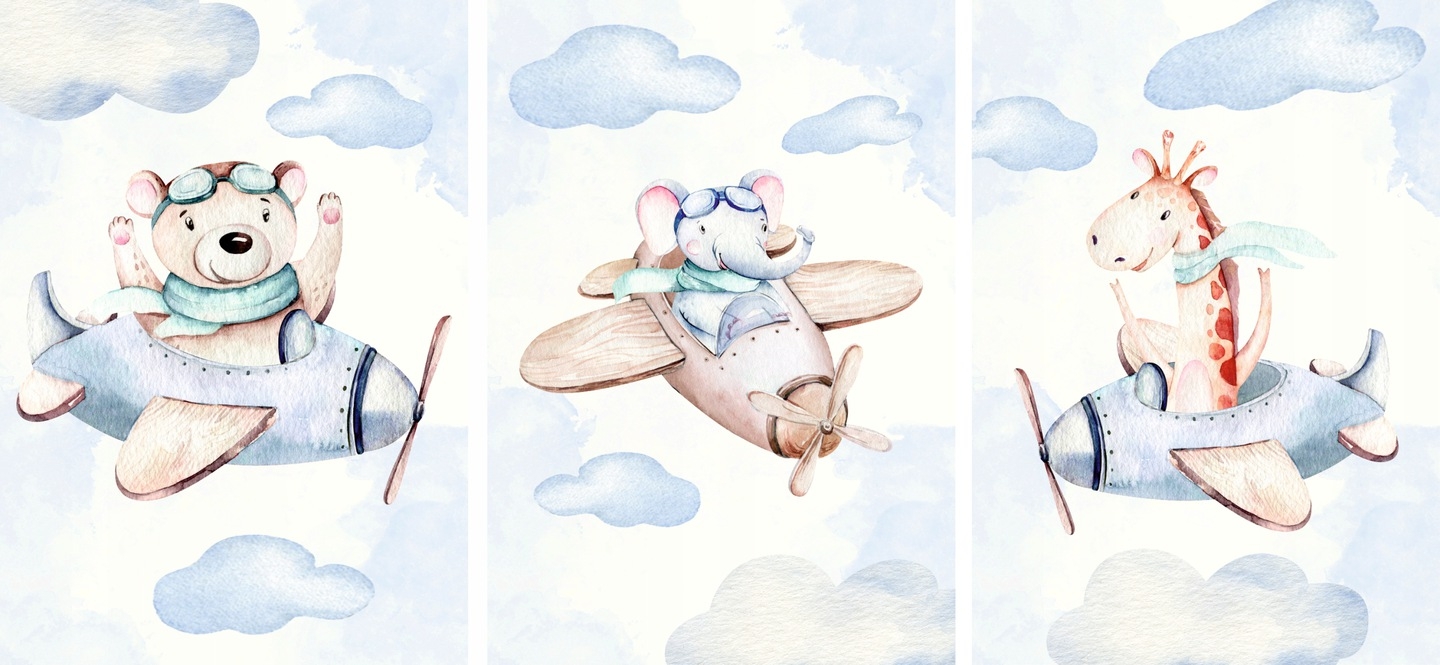 Poster - Tiere im Flugzeug / 3er Set