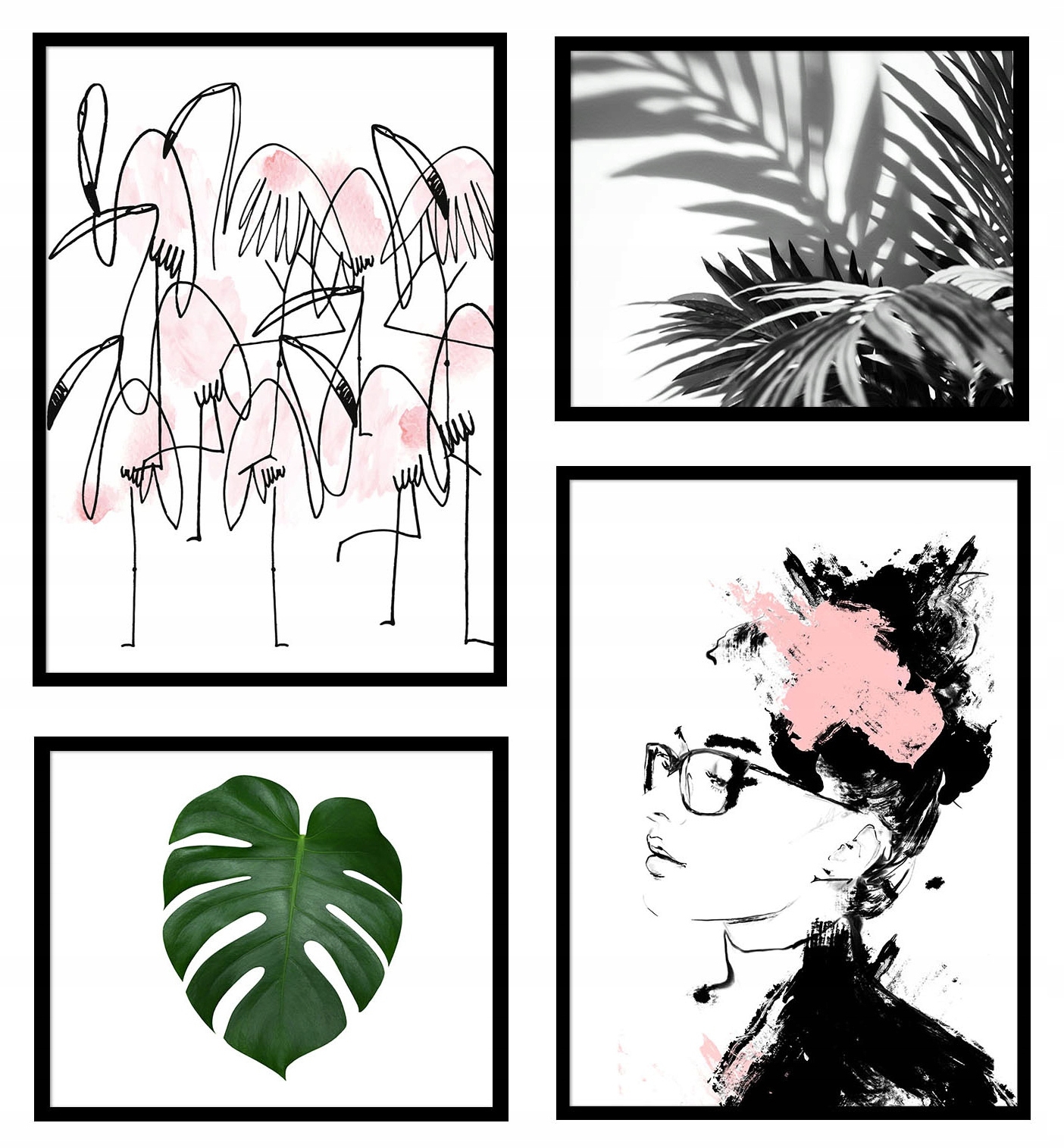 Poster - Blätter und Strichzeichnungen / 4er-Set