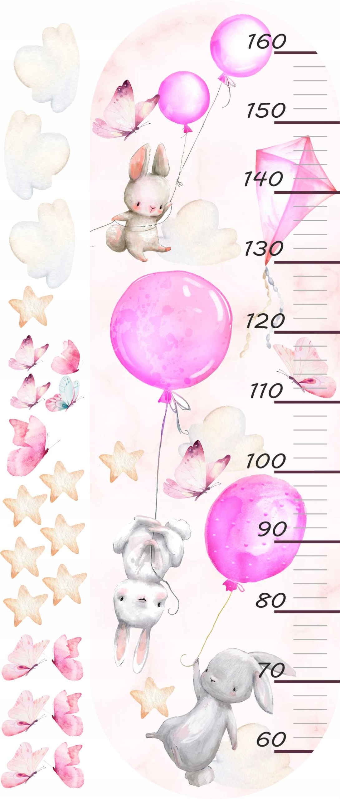 Wandtattoo - Hasen und Schmetterlinge / Höhenmaß