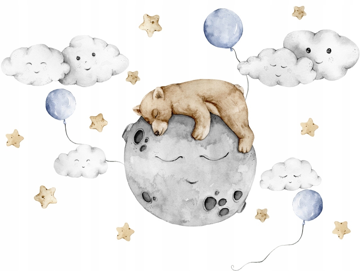 Wandtattoo - Bär mit Wolken und Sternen