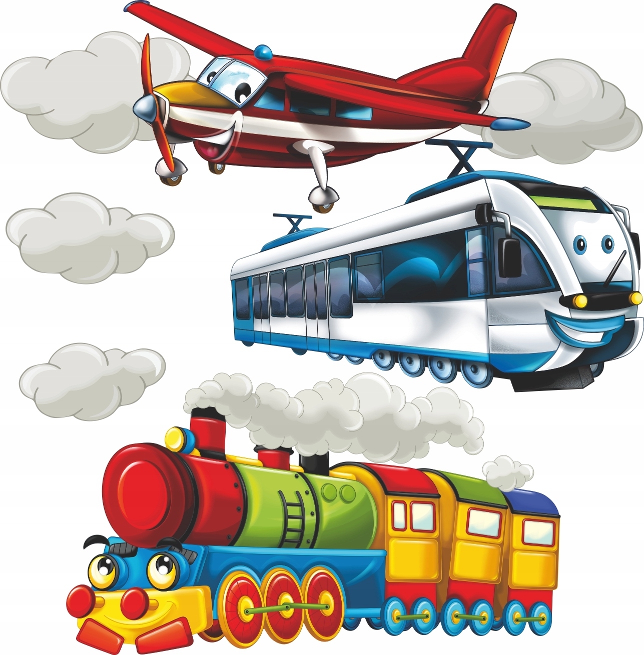 Wandtattoo -Bus Zug und Flugzeug