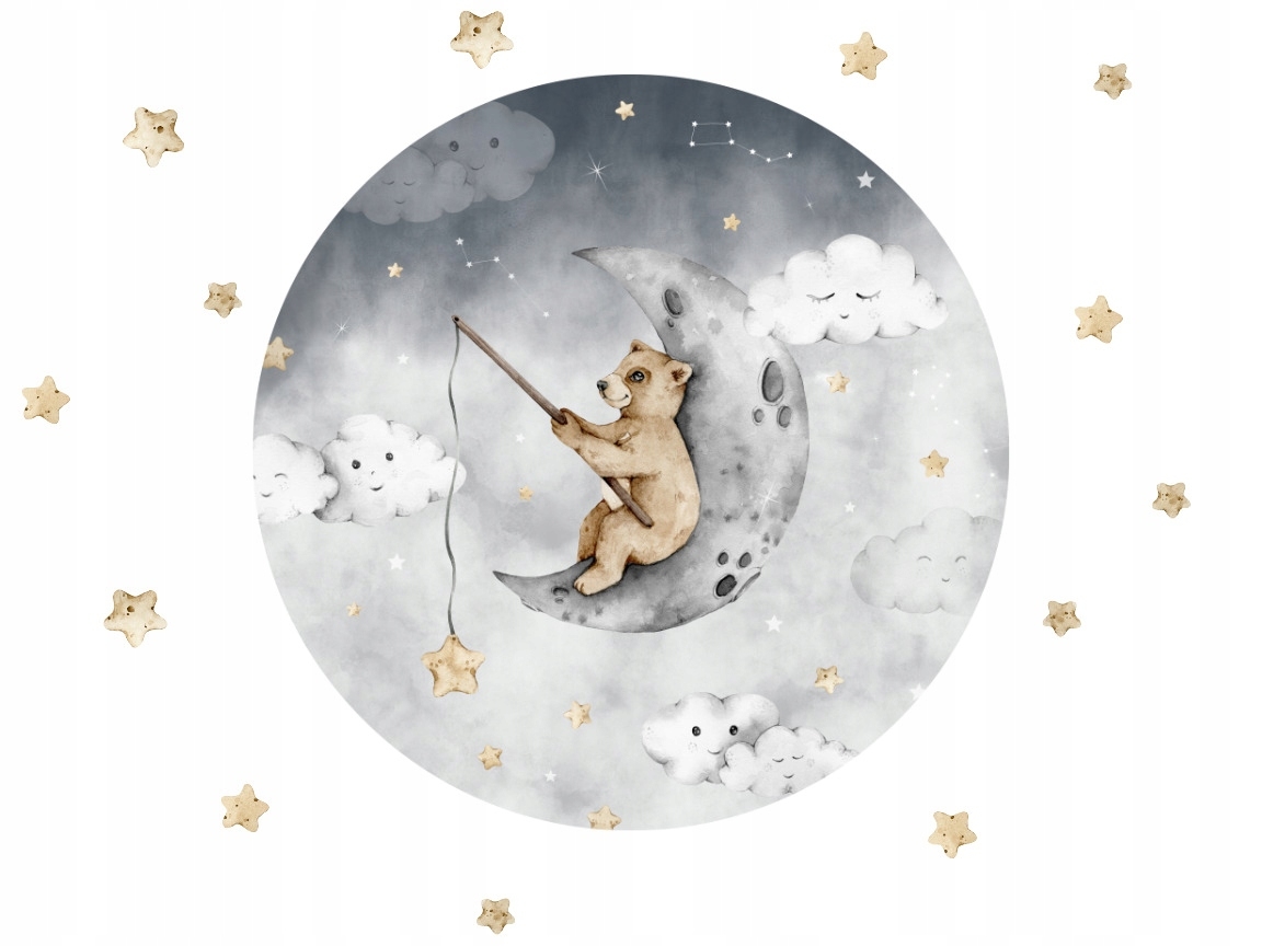 Wandtattoo - Bär im Mond mit Sternen