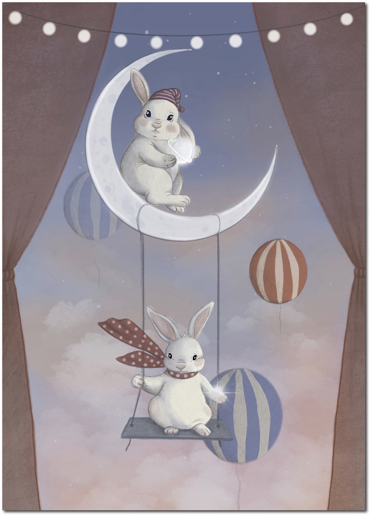 Poster - Hasen auf dem Mond