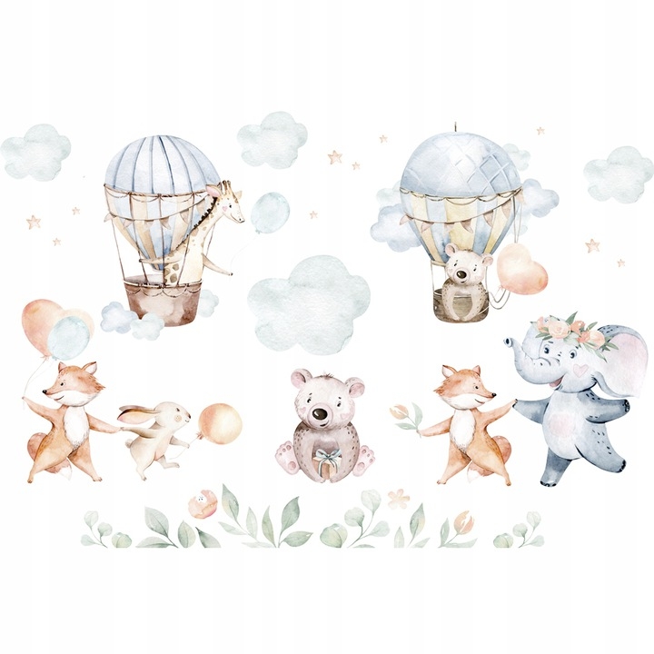 Wandtattoo - Boho-Tiere mit Luftballons