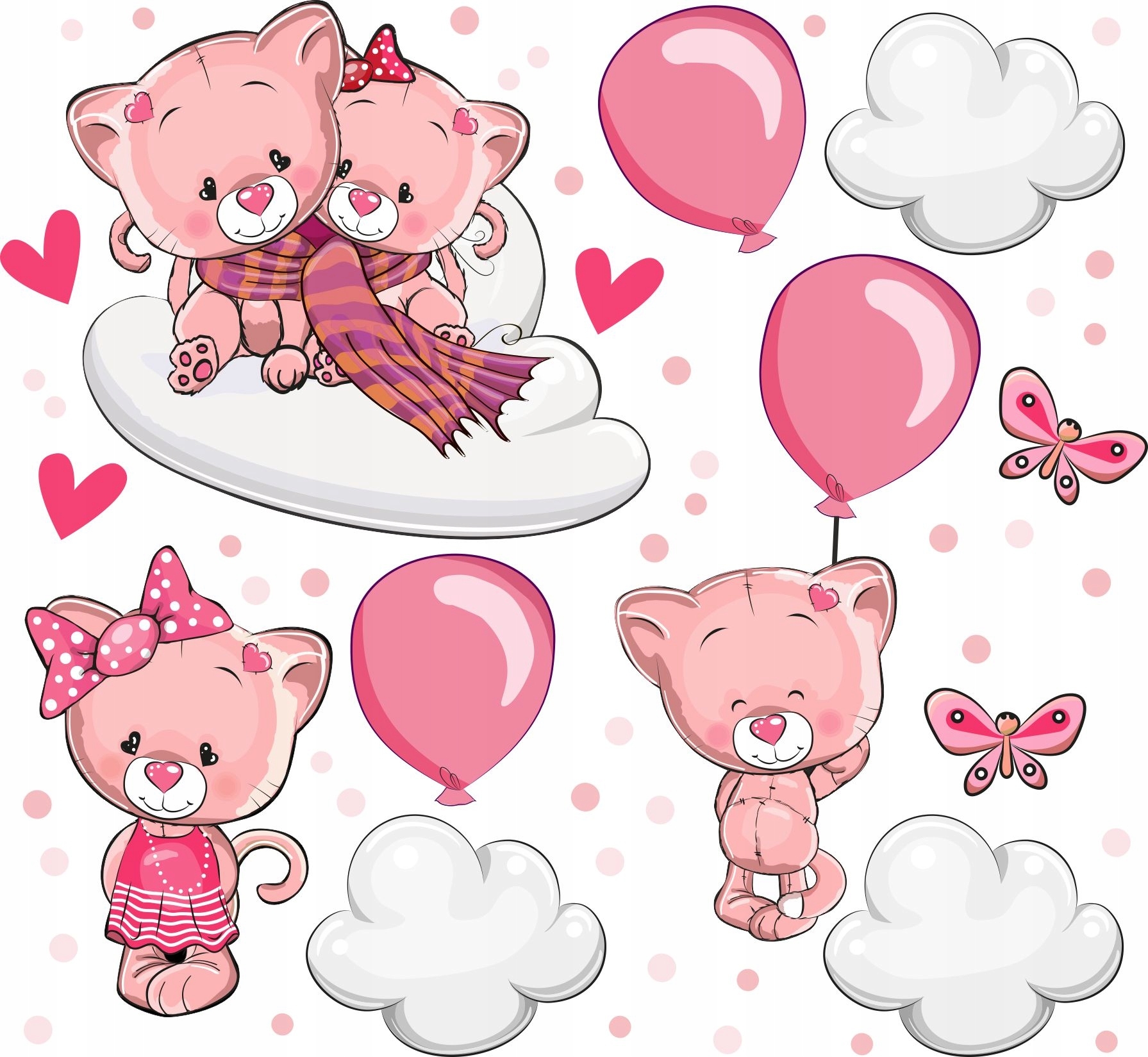 Wandtattoo - Bär mit Luftballons / Rosa