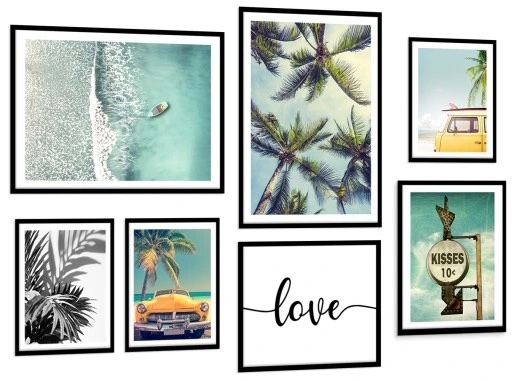 Poster - Ufer und Kokospalme / Love / 7er-Set