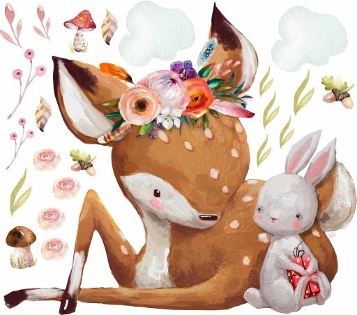 Wandtattoo - Hirsch mit Kaninchen