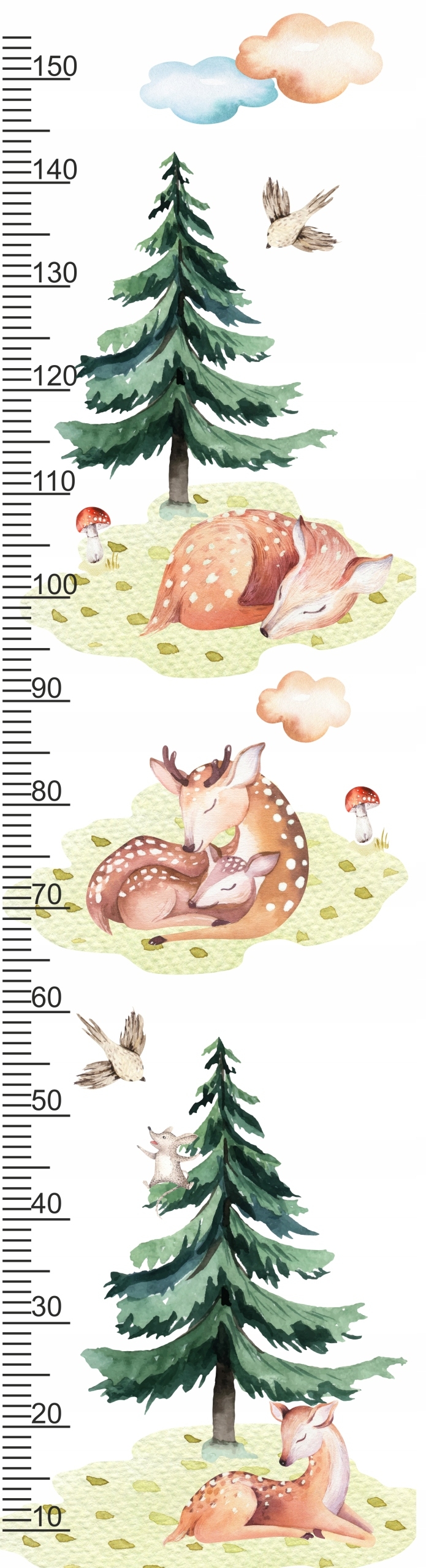 Wandtattoo - Hirsche und Bäume / Höhenmaß