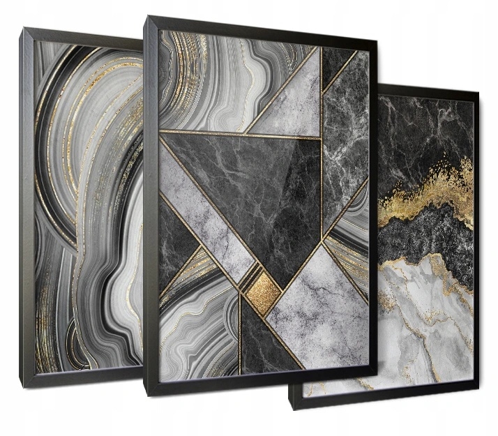 Poster - Abstrakte Moderne Kunst / Schwarz / 3er-Set