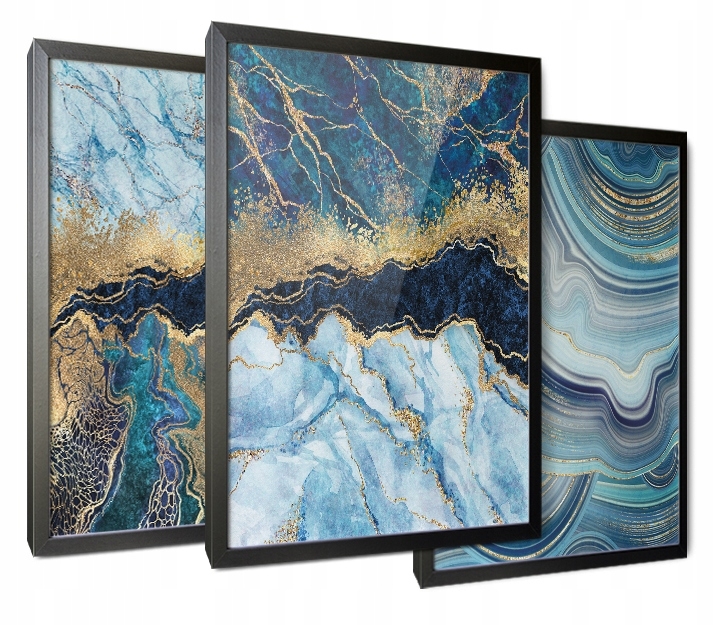 Poster - Abstrakte Moderne Kunst / Blau / 3er-Set