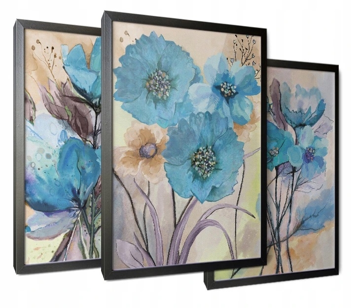Poster - Blumen / Blau / 3er-Set