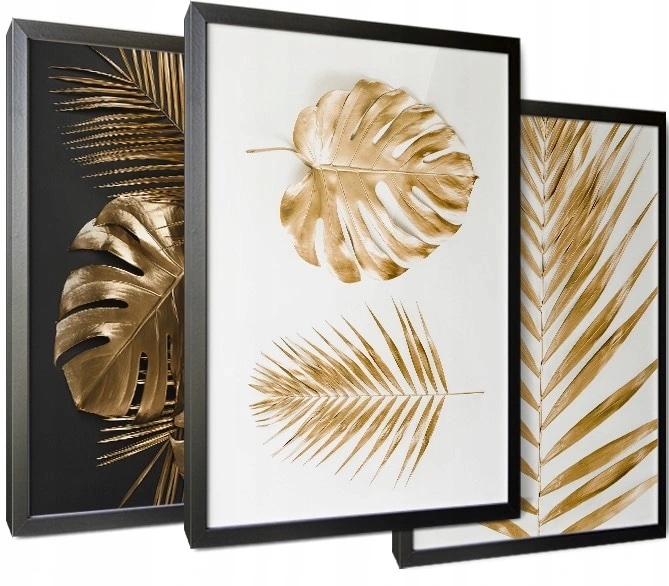 Poster - Blätter / Gold / 3er-Set