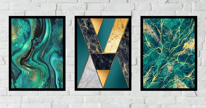 Poster - Modernes Bild Goldener Marmor / 3er-Set