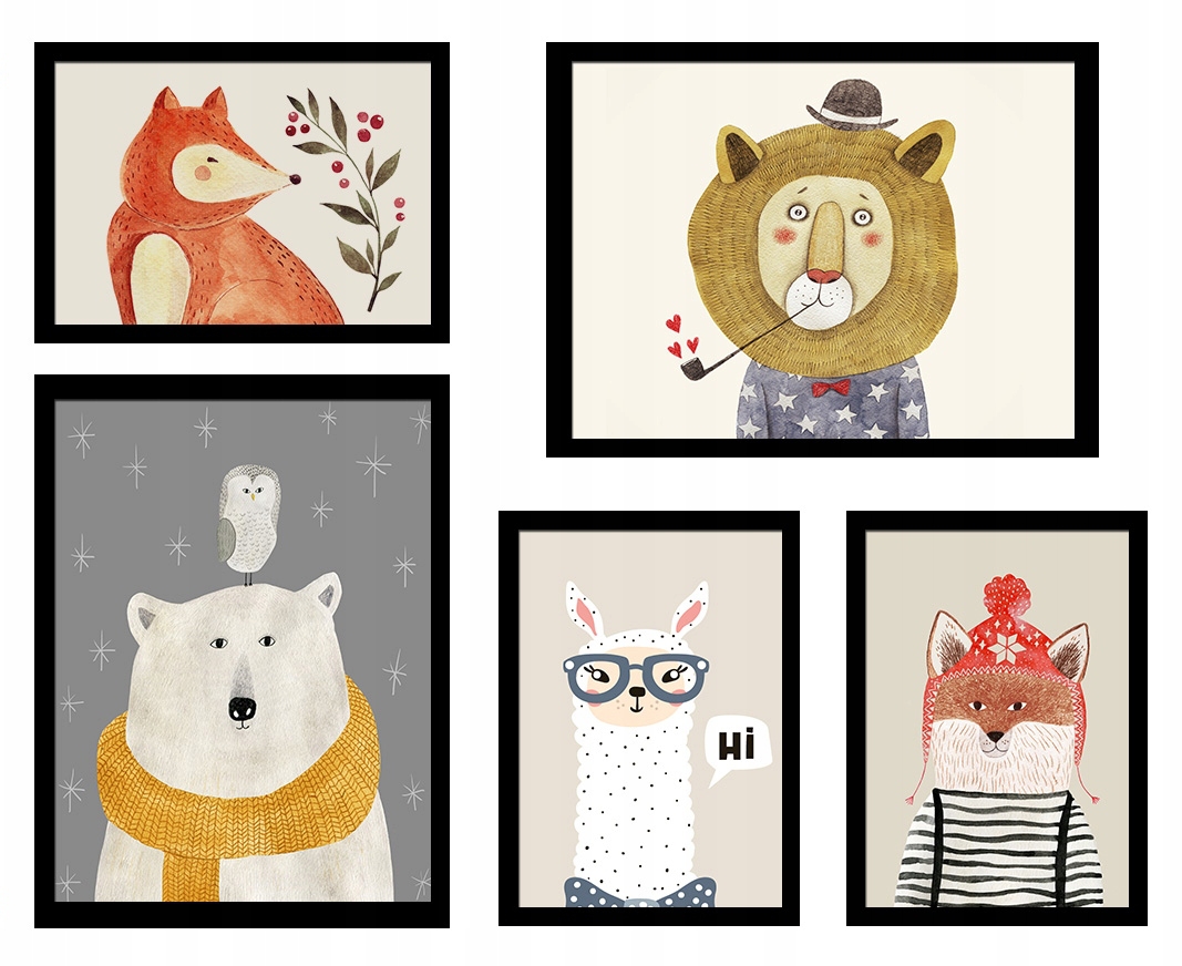 Poster - Cartoon-Tiere / 5er-Set