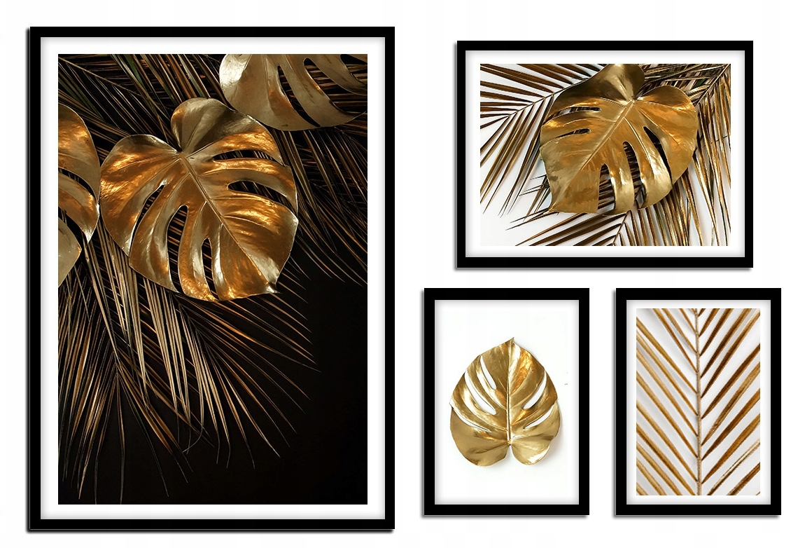 Poster - Blätter / Gold / 4er-Set