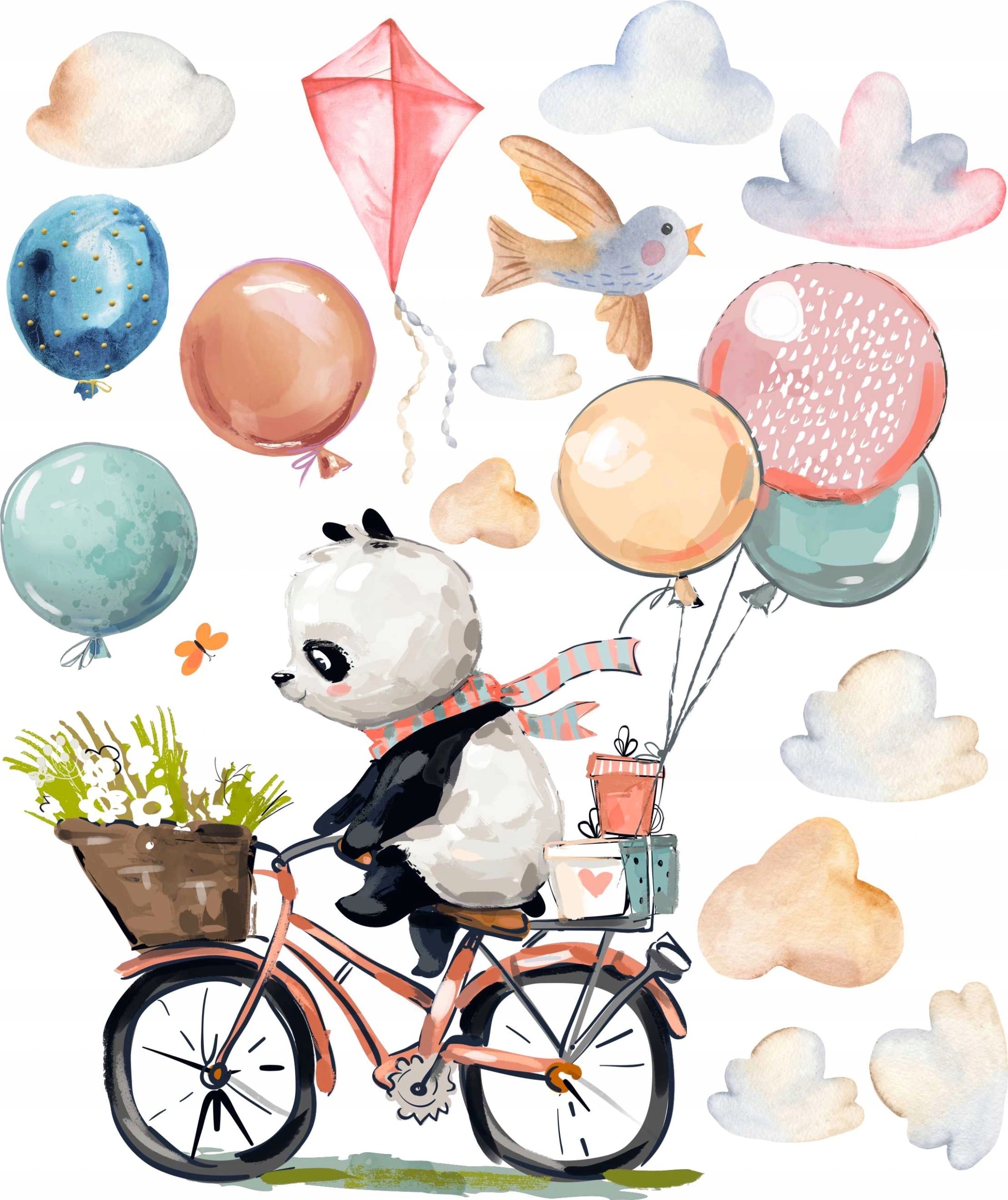 Wandtattoo - Panda, der ein Fahrrad fährt