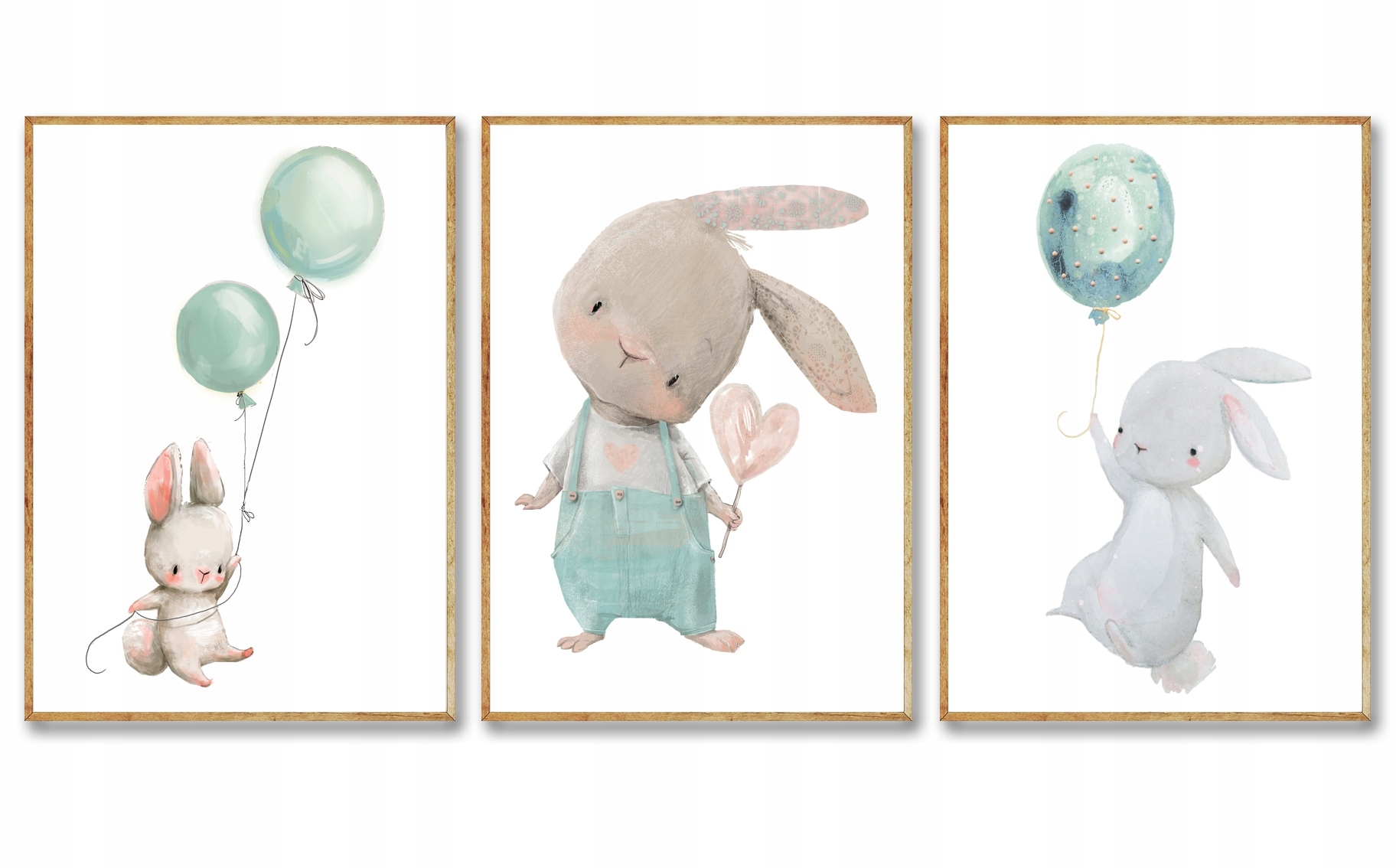 Poster - Kaninchen mit Luftballons / 3er-Set