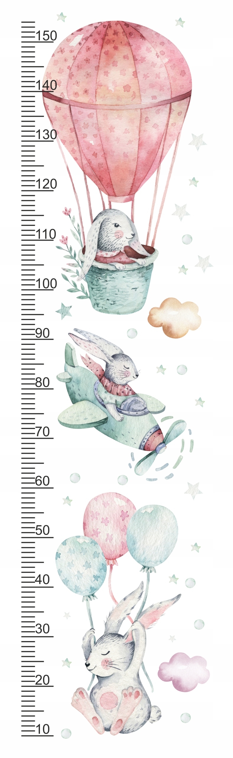 Wandtattoo - Hasen auf Ballon / Höhenmaß