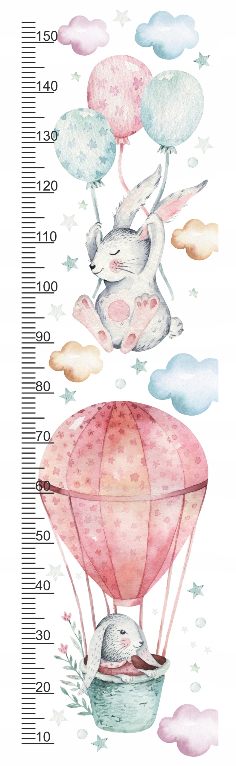 Wandtattoo - Hase auf Ballon / Höhenmaß