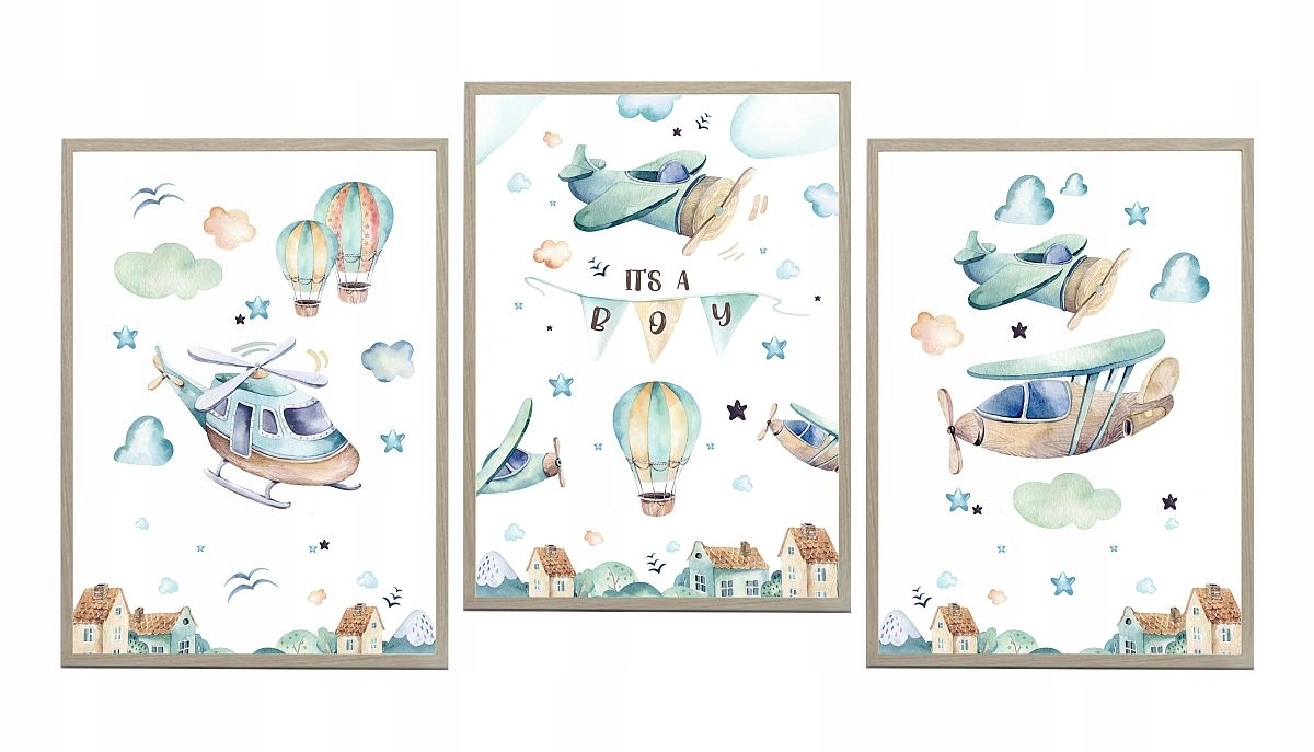 Poster – Flugzeuge und Luftballons / 3er-Set