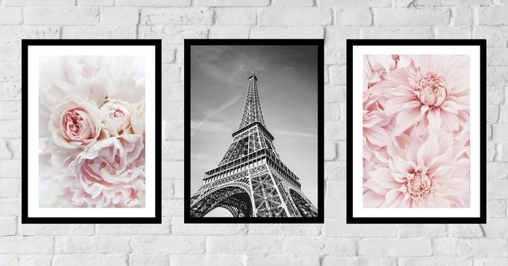 Poster - Blumen und Eiffelturm / 3er-Set
