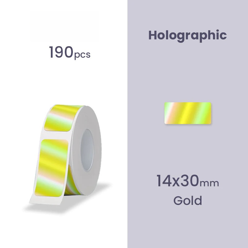 NIIMBOT Etikettenaufkleber B18 Serie 14 x 30 mm / 190 Stück / Hologramm Gold
