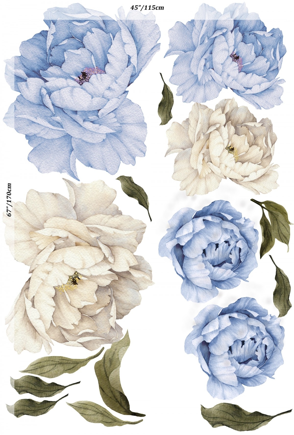 Wandsticker - Blau Weiß Pfingstrose Blumen