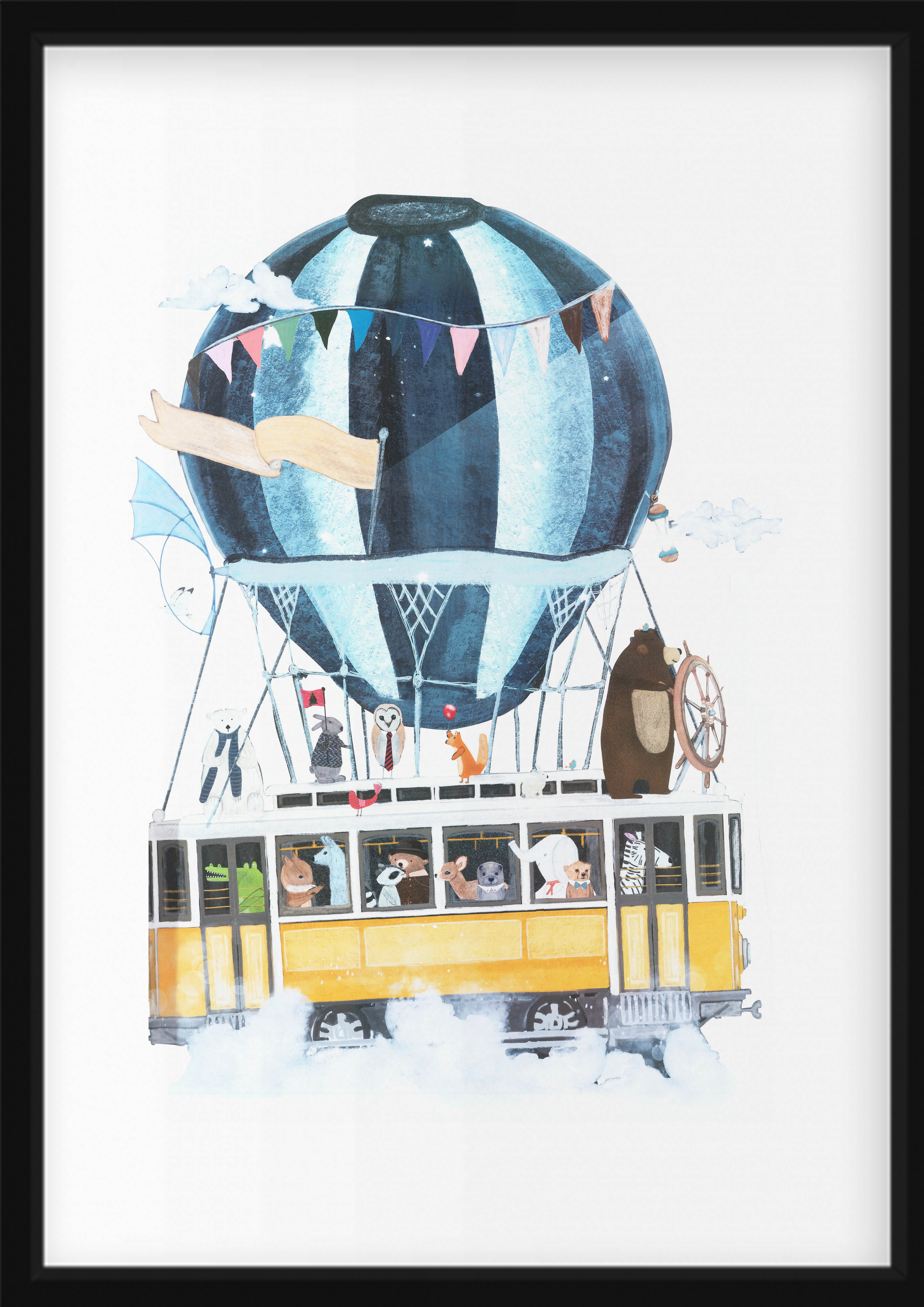 Poster - Bär und Freunde im Heißluftballon