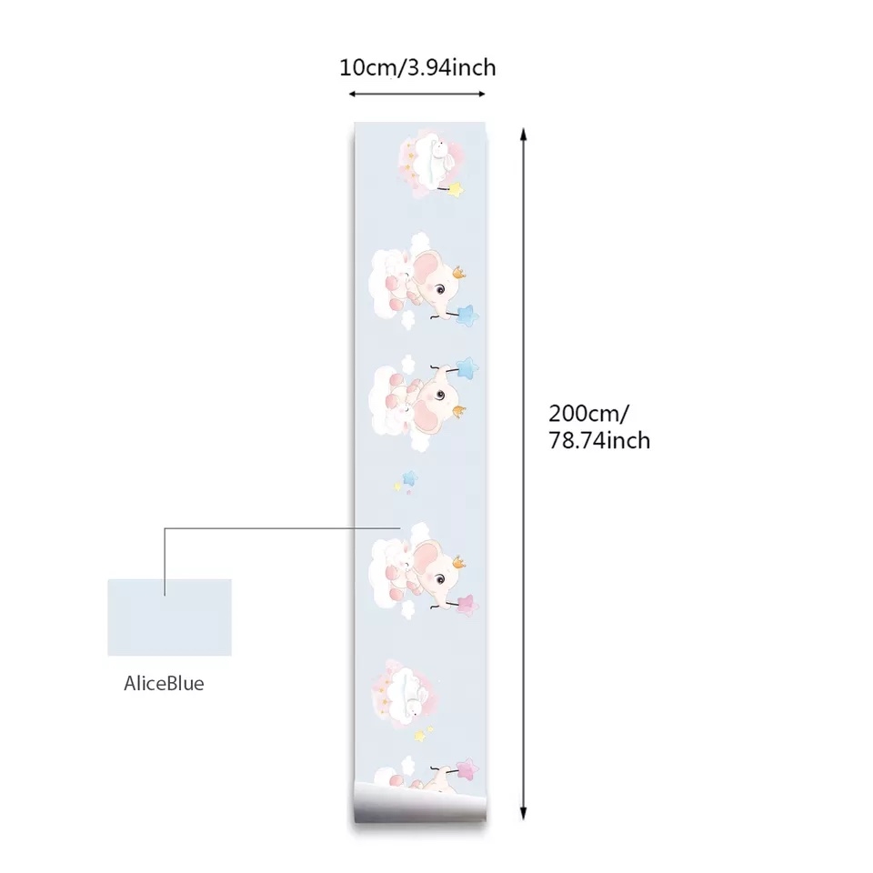 Wandtattoo - Elefant mit Blume / Bordürenaufkleber / Alice blau