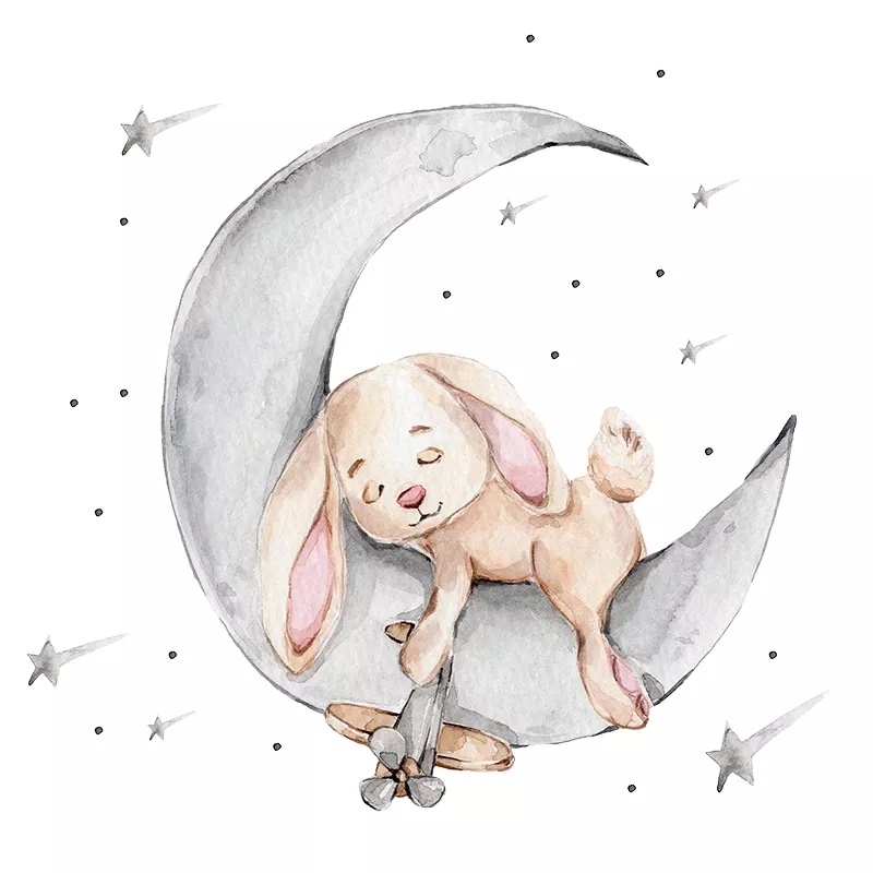 Wandtattoo - Häschen, das auf dem Mond schläft