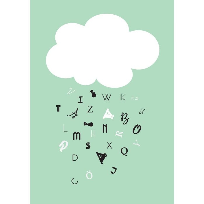 Poster - Weiße Wolke mit grünem Hintergrund