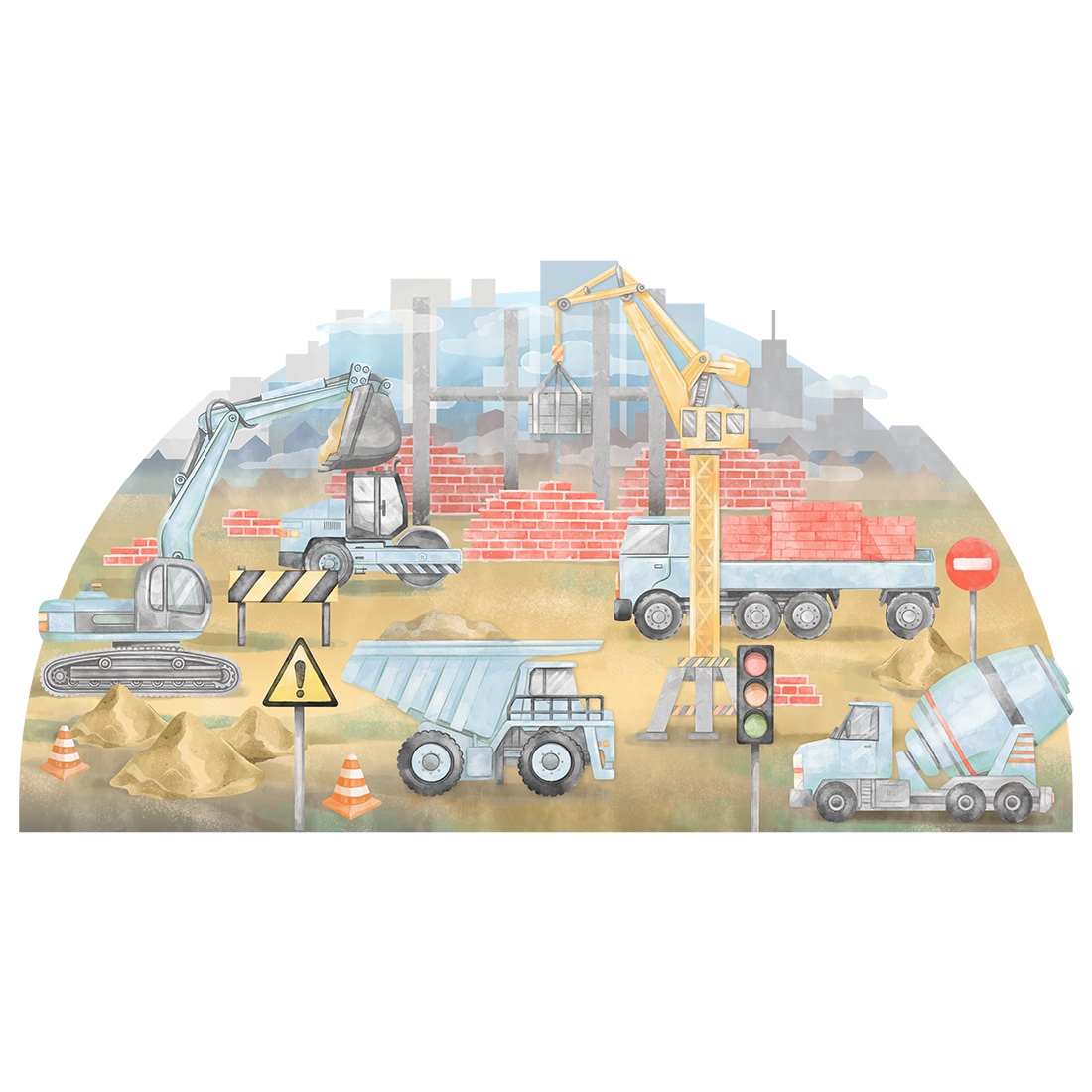 Wandtattoo - Baustelle und Fahrzeuge / Blau