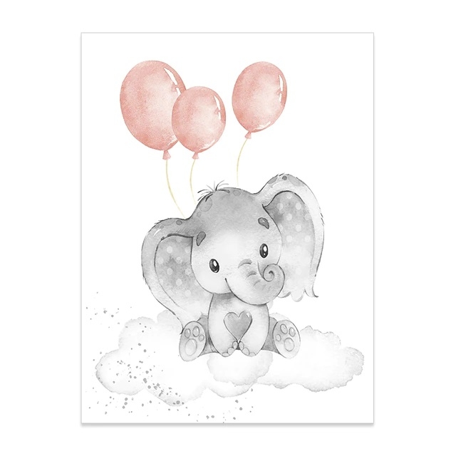 Poster - Elefant mit Luftballons / Pink