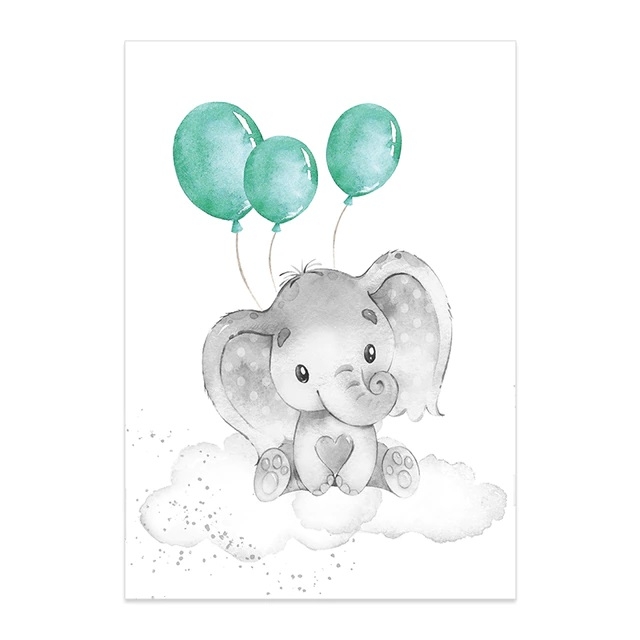 Poster - Elefant mit Luftballons / Grün