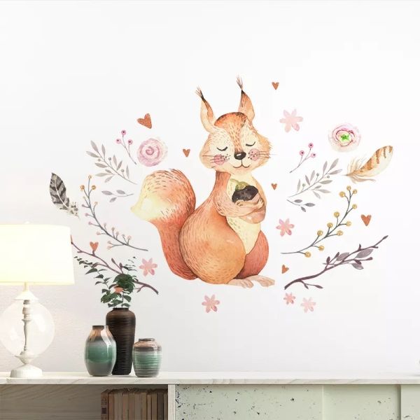 Wandtattoo - Eichhörnchen mit Blumen