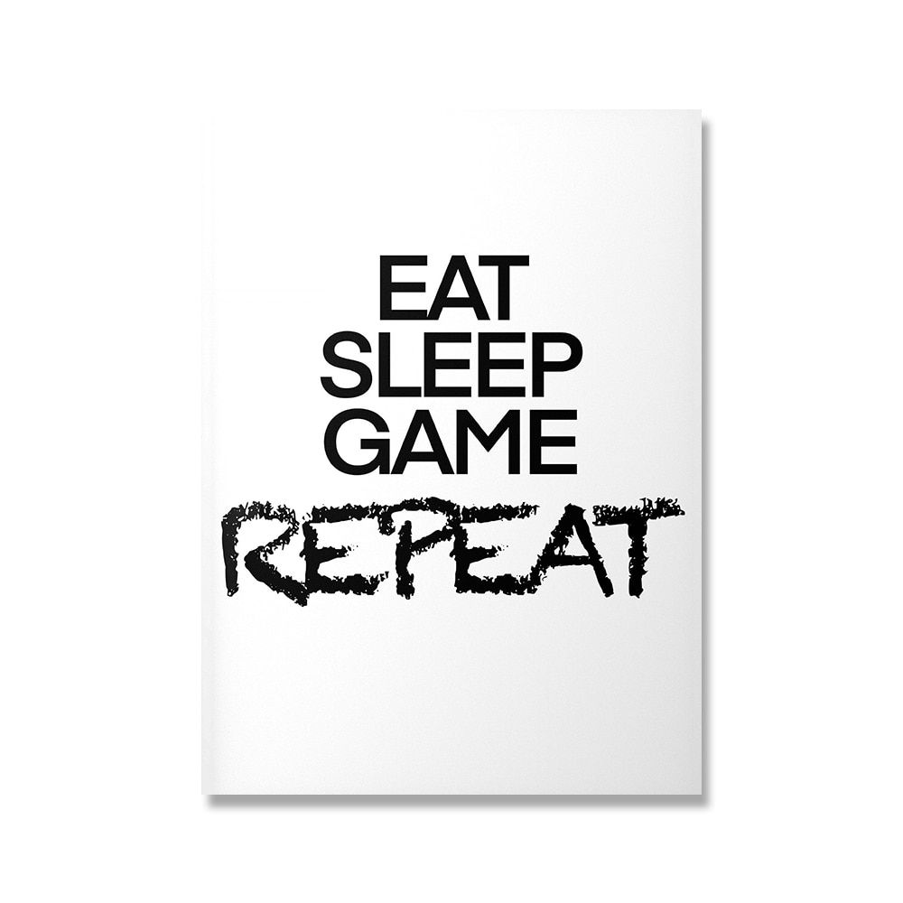 Poster - EAT SLEEP GAME REPEAT / Schwarz und Weiß
