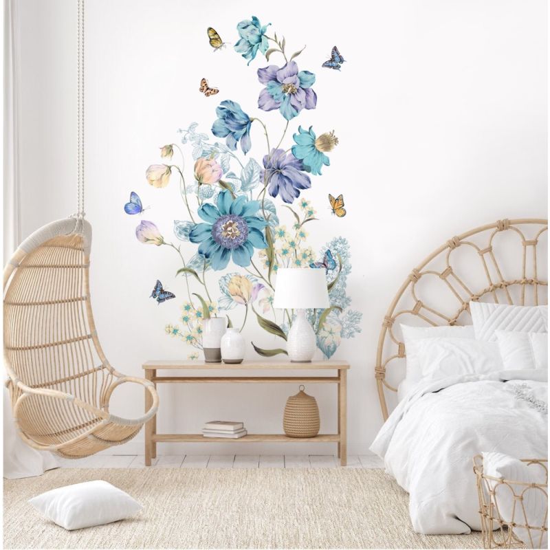 Wandtattoo - Blaue Blumen und Schmetterling