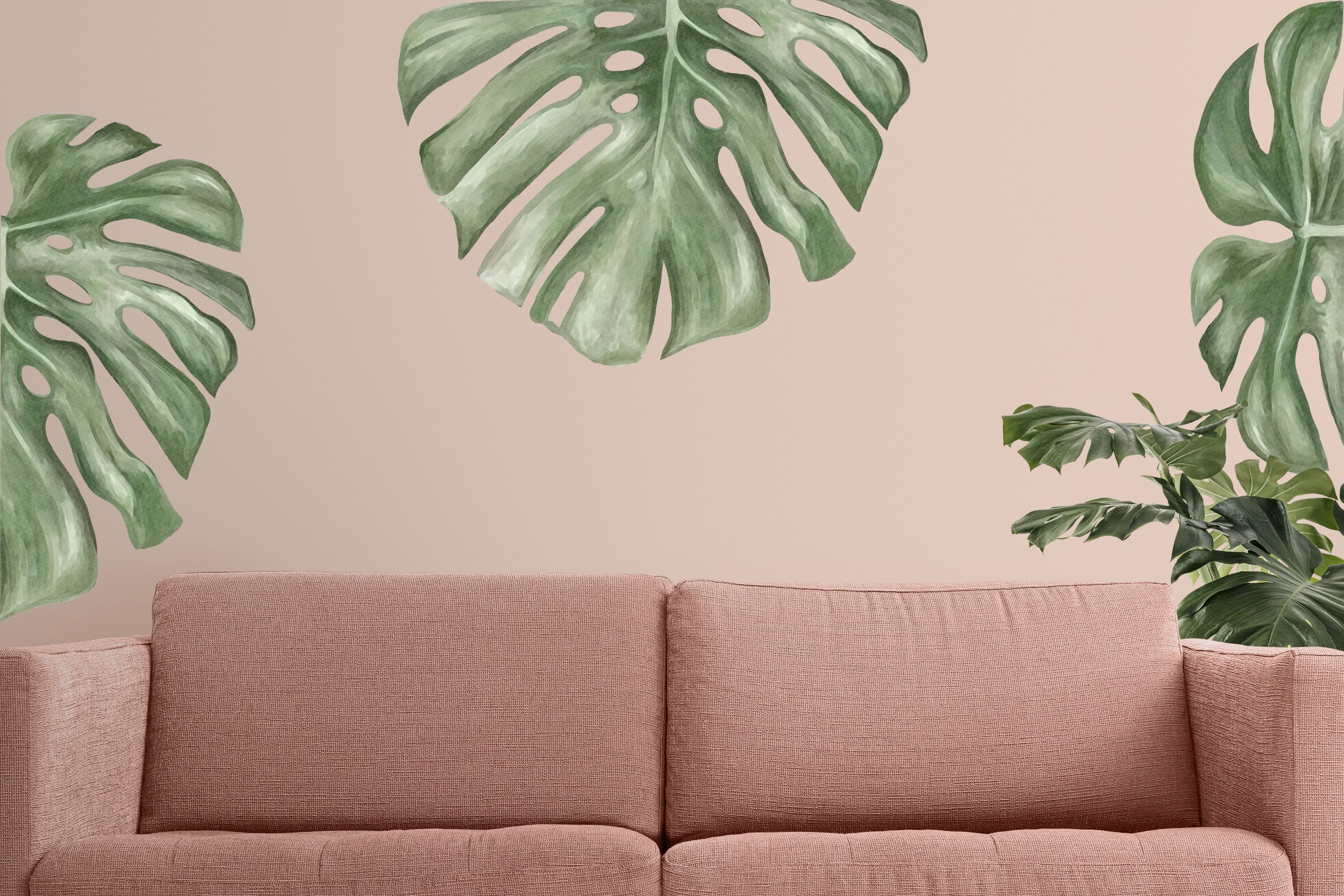 Wandtattoo - Monstera-Bltter / Salbei-Grn