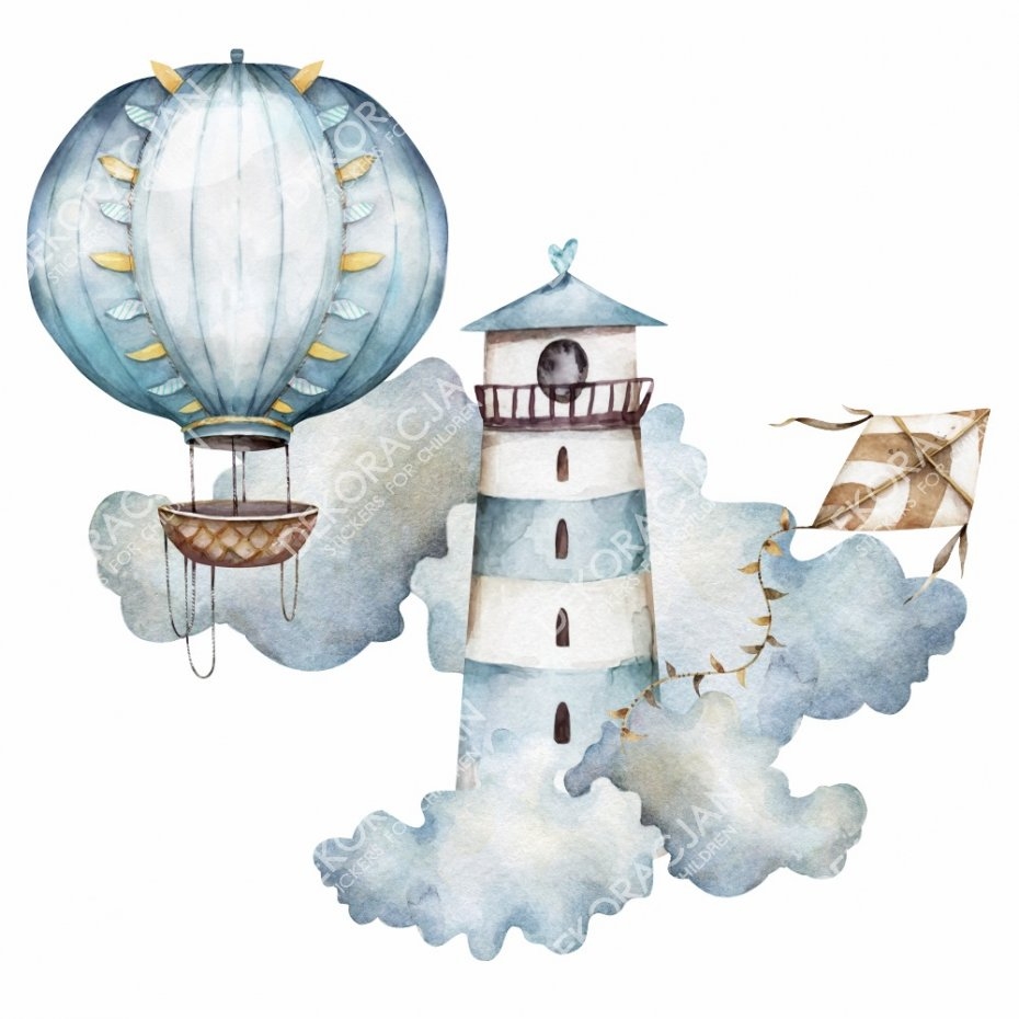 Wandtattoo - Leuchtturm und Heißluftballon