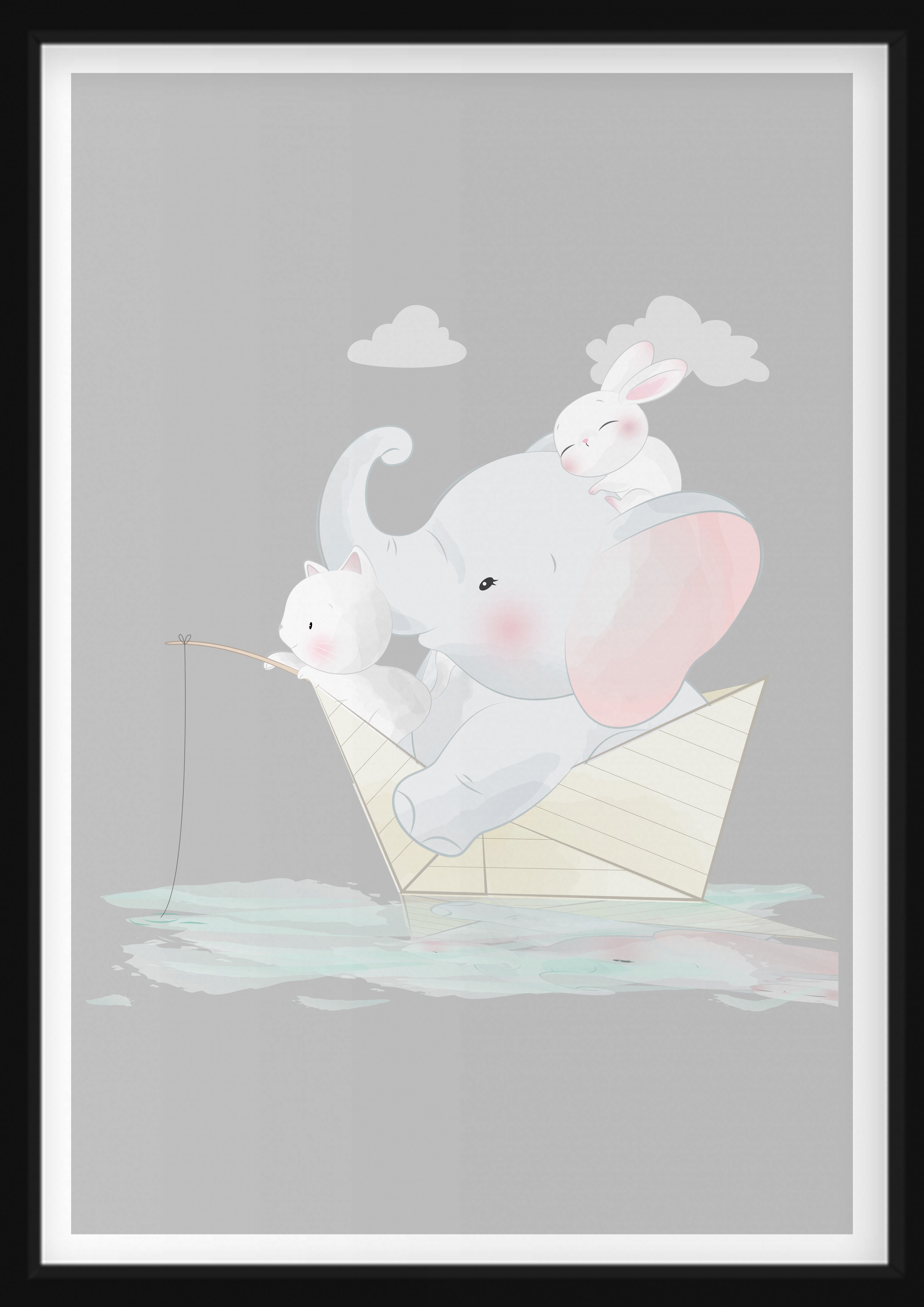 Poster - Elefant und seine Freunde / Fischen