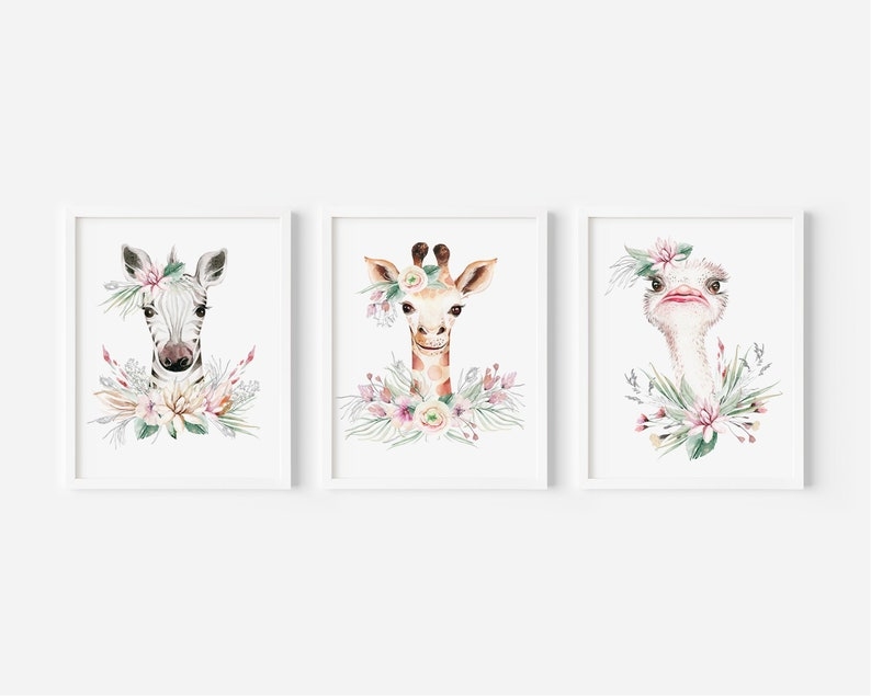 Plakate - Baby-Zebra-Giraffe-Strauß / 3er-Set