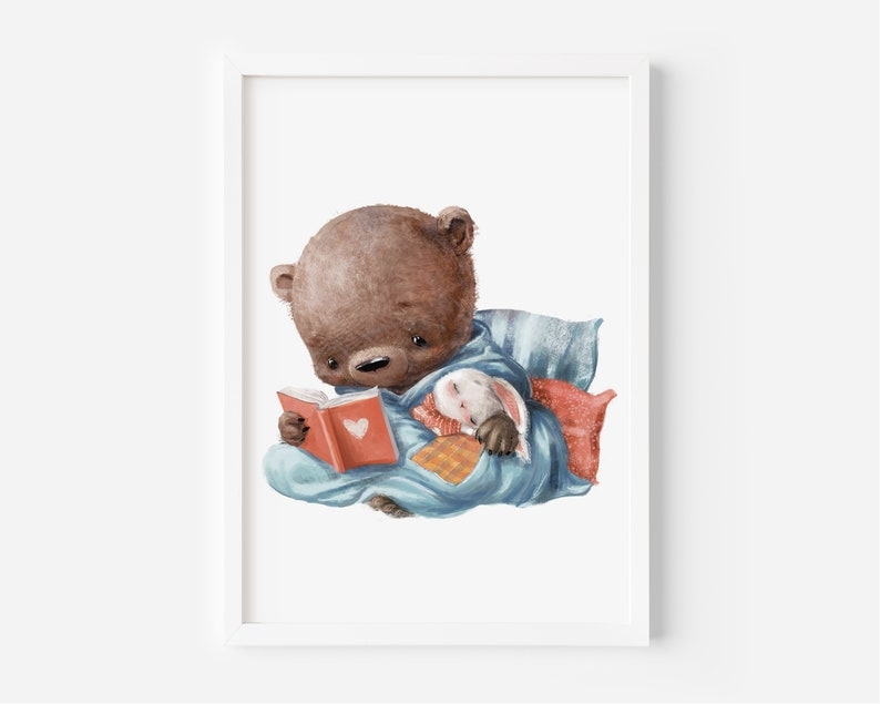 Poster - Teddybär mit Kaninchenbaby