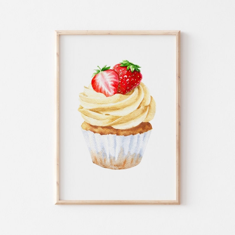 Poster - Vanille-Cupcake mit Erdbeeren