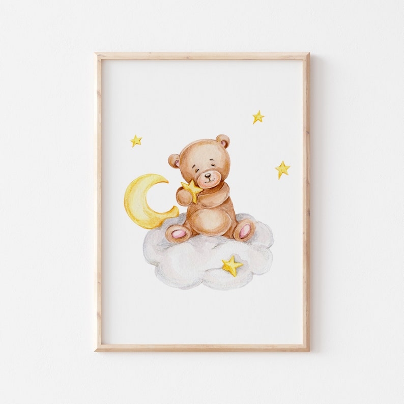 Poster - Bär in der Wolke mit Sternen und Mond