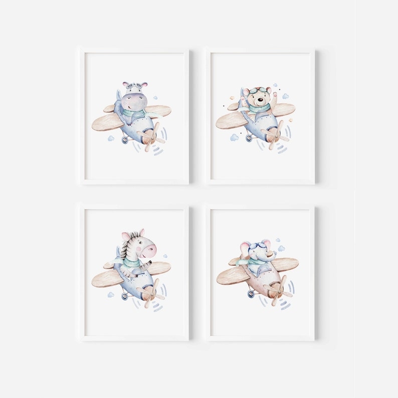 Poster - Tiere im Flugzeug / 4er-Set