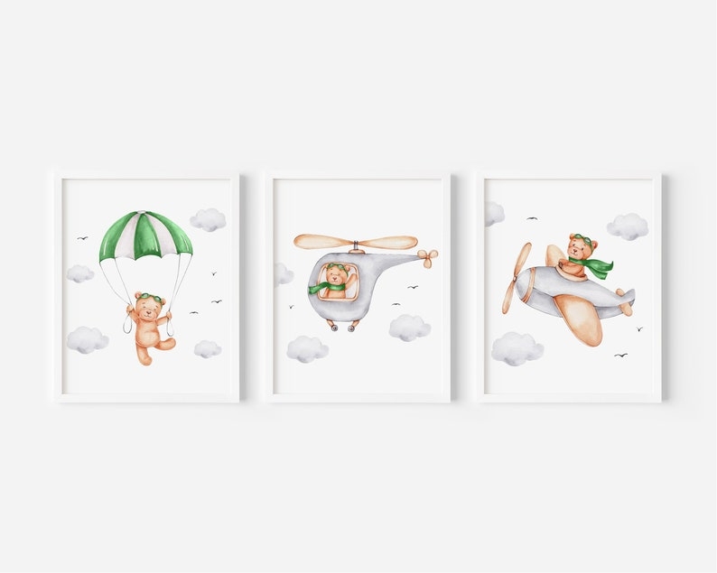 Posters - Teddybär auf Flugzeugen / 3er-Set
