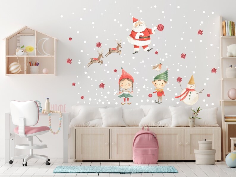 Wandtattoo - Weihnachtsmann und Rentiere