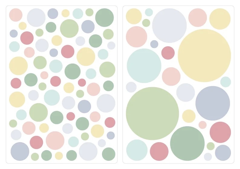 Wandtattoo - Punkte / Pastellrosa, gelbe Minze / 100 Stück / 04