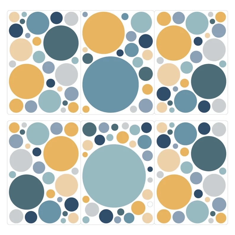 Wandtattoo - Punkte / Blau Grau Gelb / 100 Stück / 03